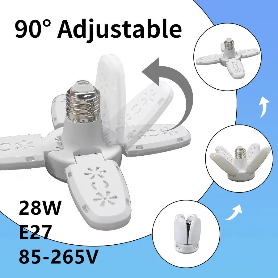 E27 LED Garage Light Bulb 28W Deformable Ceiling Fixture Lights Workshop Lamp