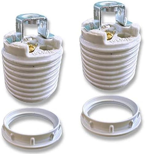 E26 Ceramic Threaded Light Socket with White Aluminum Shade Ring, UL Listed M...