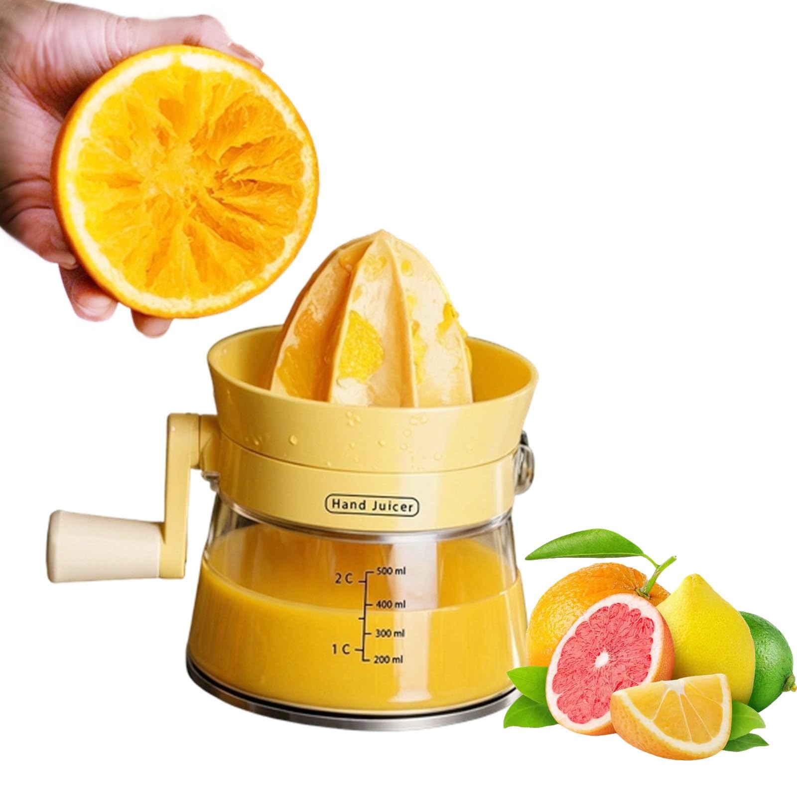 Manual Citrus Juicer with Rotating Crank - Max Juice Extraction for Lemon Orang