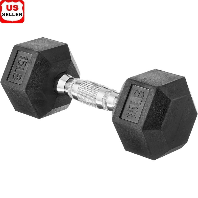 Premium Rubberized Dumbbell Strength Training Fitness Exercise Home Gym 15lbs US