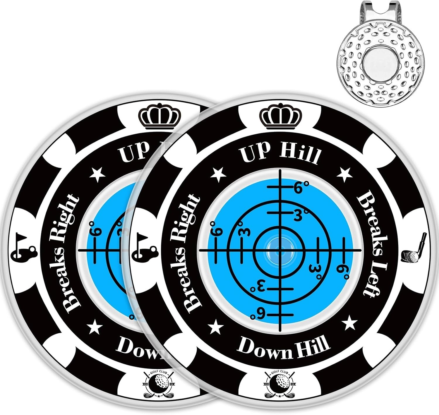 Compact Golf Ball Markers with Enhanced Bubble Reader & Hat Clip - Perfect Gift