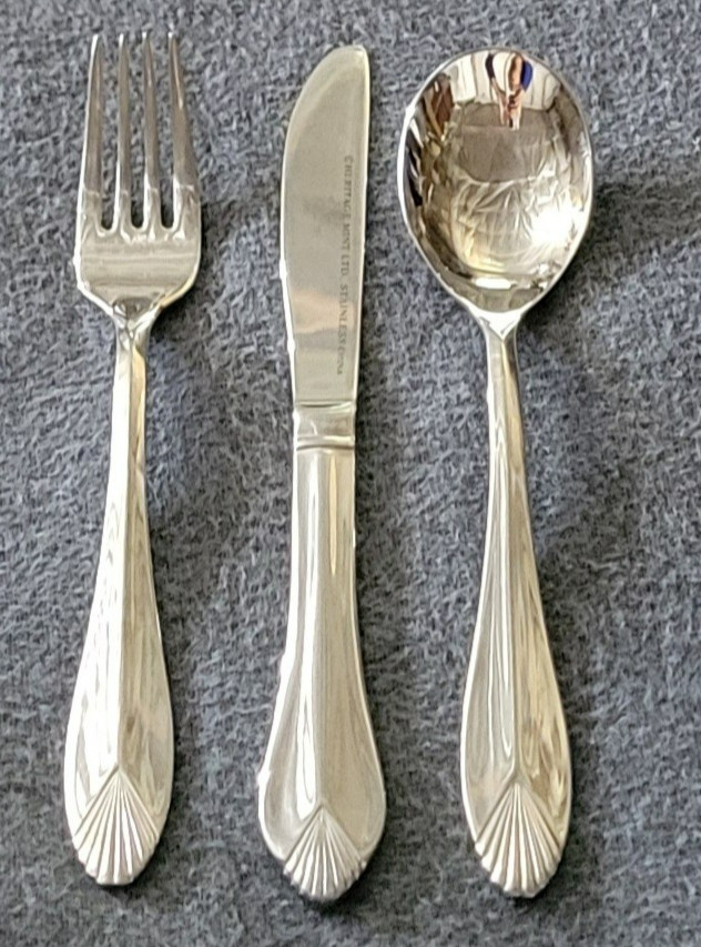 3-pc Child's Flatware Set SAFRANO Pattern Stainless Heritage Mint Ltd NEW