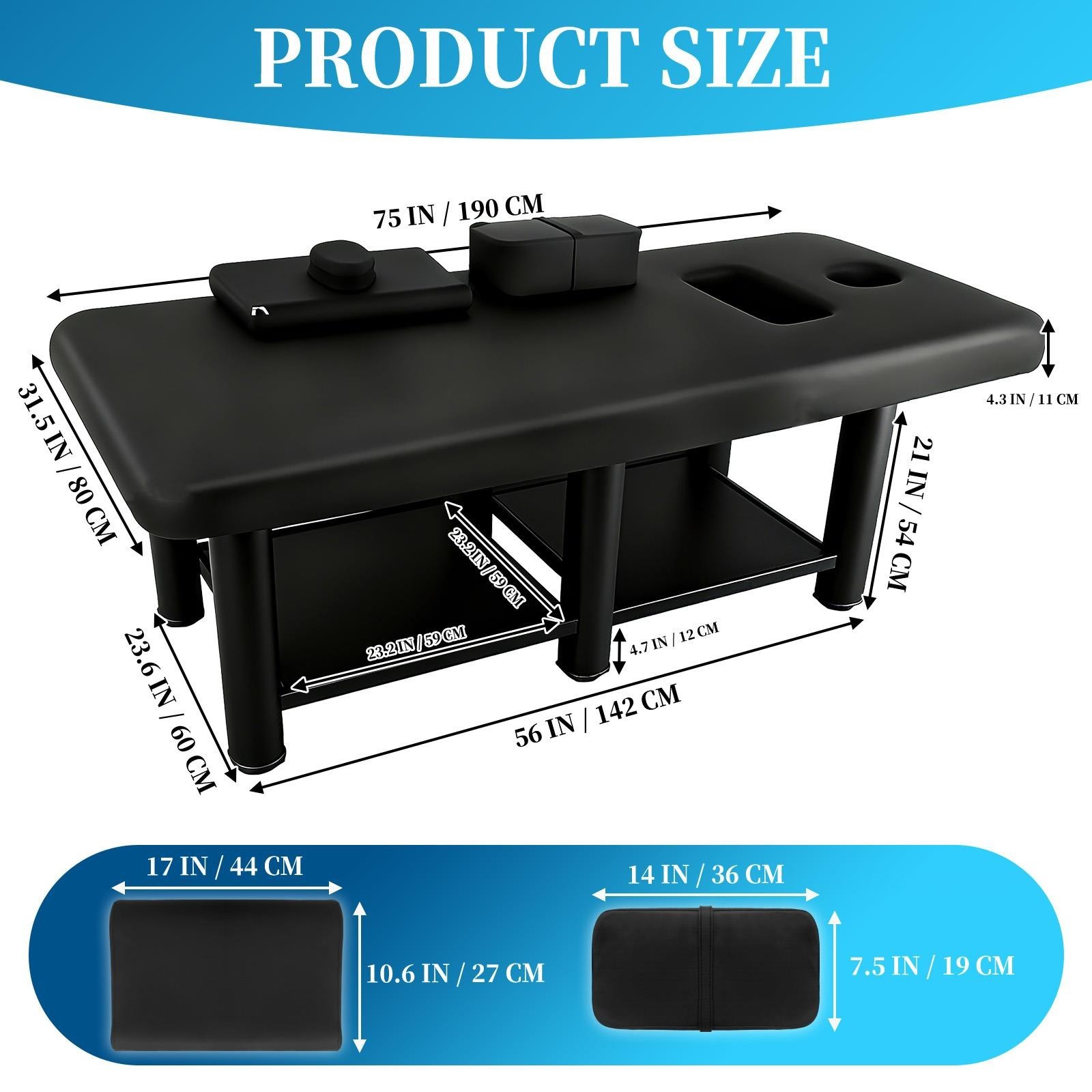 Heavy Professional Massage Bed with Detachable Headrest and Adjustable Backrest