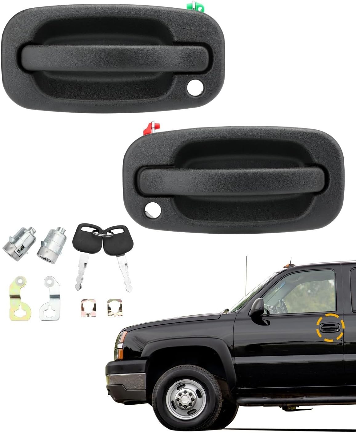 Metal Exterior Door Handles W/Lock Cylinders & Keys for Chevy Tahoe Suburban C/K