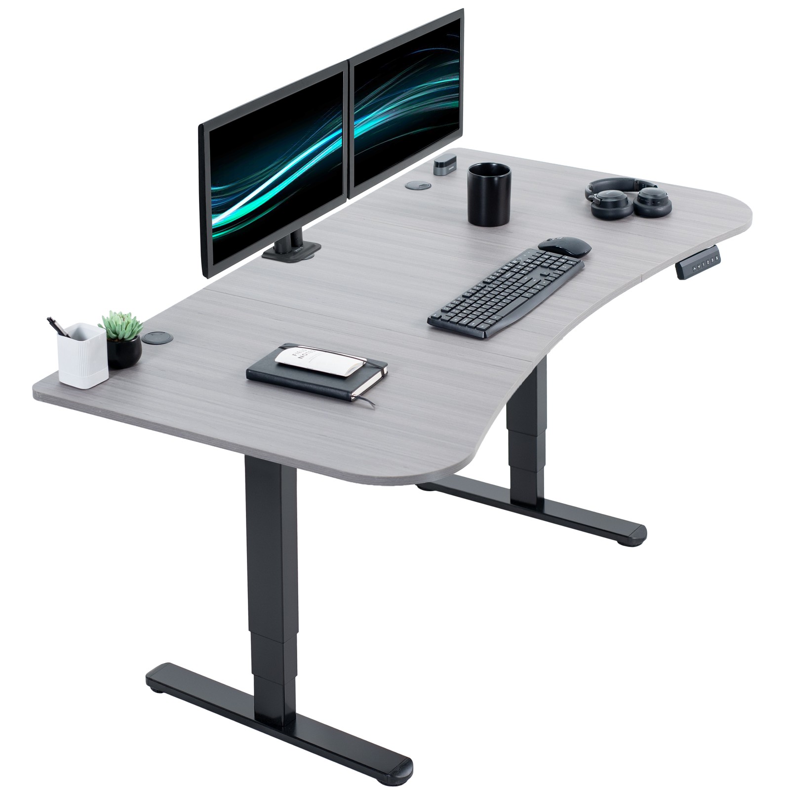 VIVO Electric 63" x 32" Stand Up Desk, Dark Gray Table Top, Black Frame