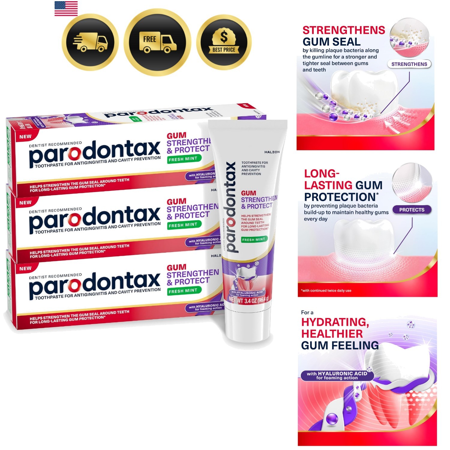 Gum Strengthen and Protect Fresh Mint Toothpaste, 3.4 oz 3 Pack