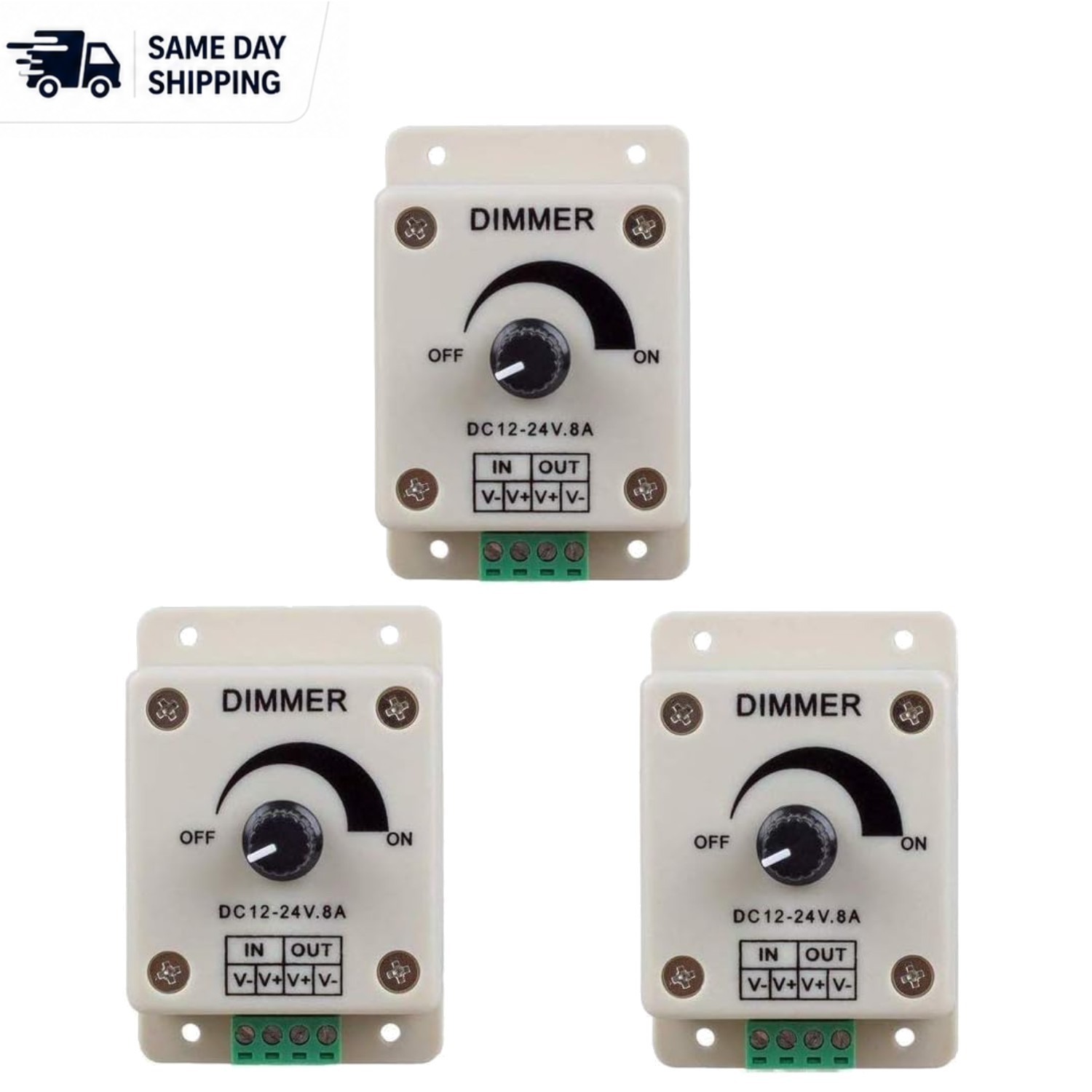 8A LED Dimming Controller Set: 3pcs 0%-100% PWM for Strips - Easy Operation