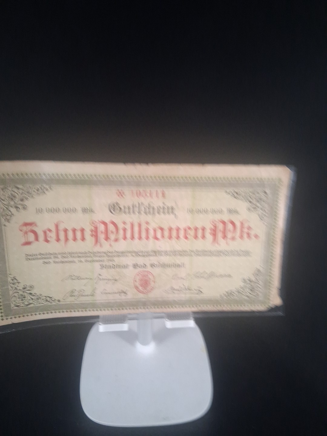 1923 GERMANY CITY OF BAD REICHENHAL 10 MILION MARK BANKNOTE LOCAL NOT GELDE