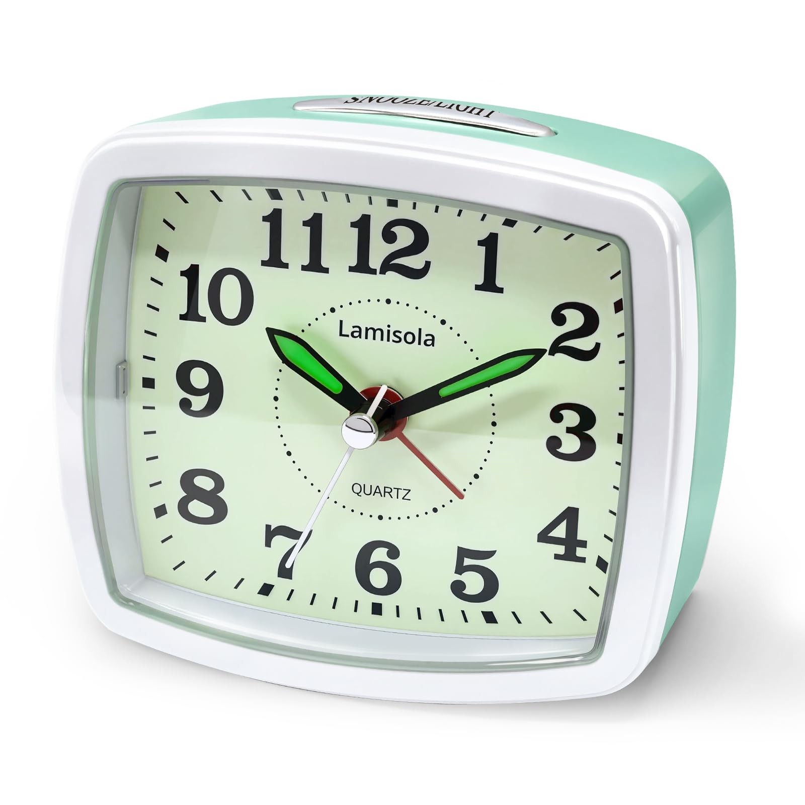 Lamisola Battery Analog Travel Alarm Clock, Small Clock for Small, Mint