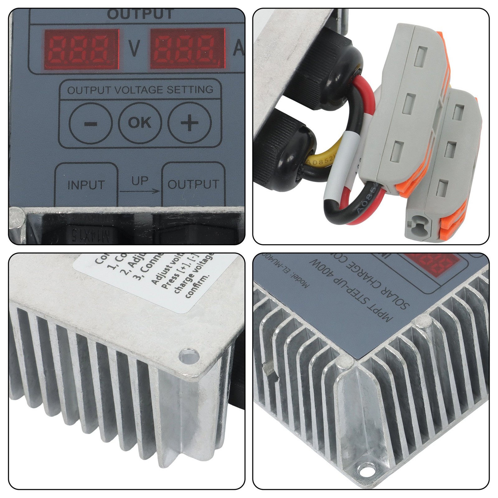 Waterproof MPPT Solar Charger 400W 24-85V Step Up LED Display Adjustable