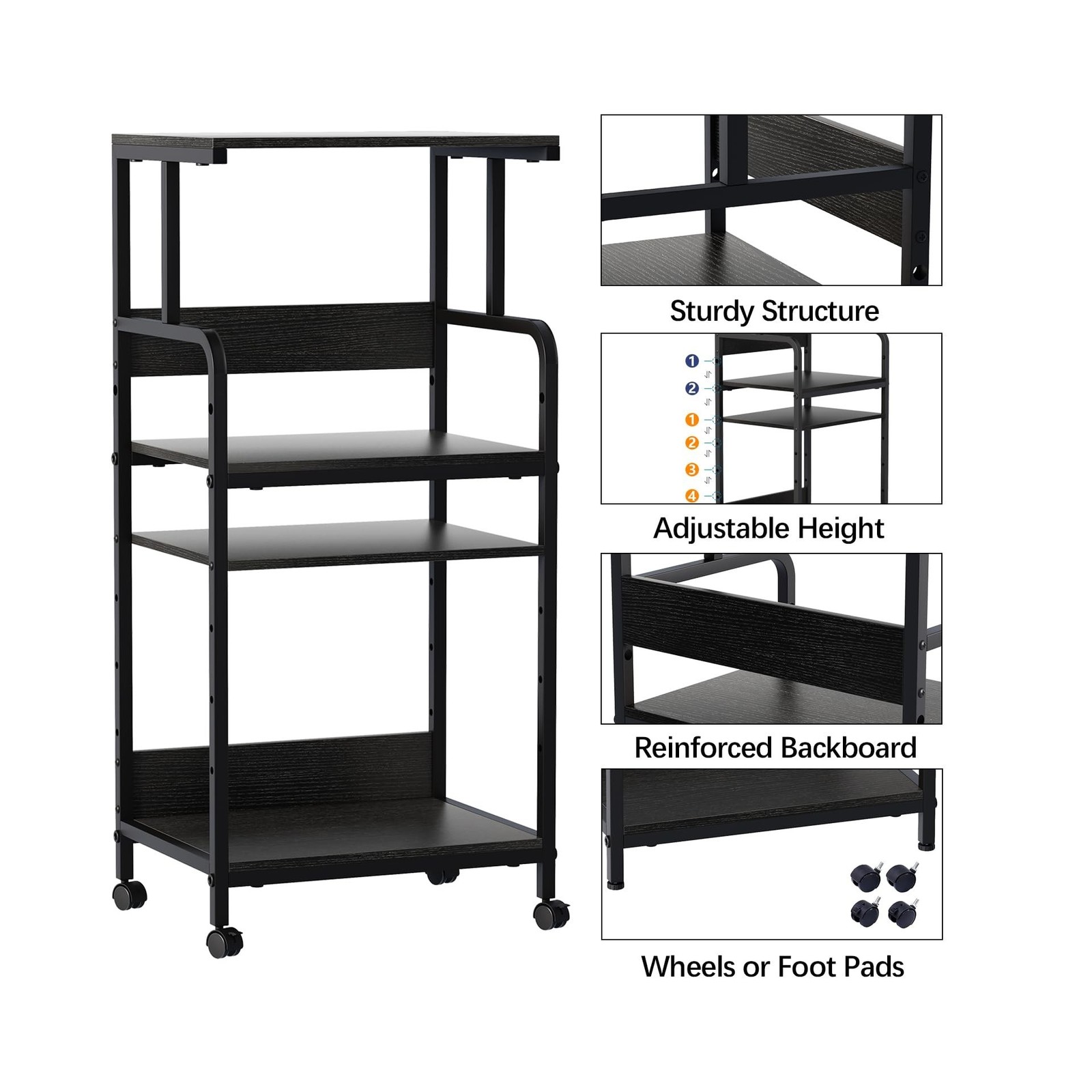 4 Tier Stand with Storage Shelf, Tall Mobile Printer Table for Home... Fast Ship