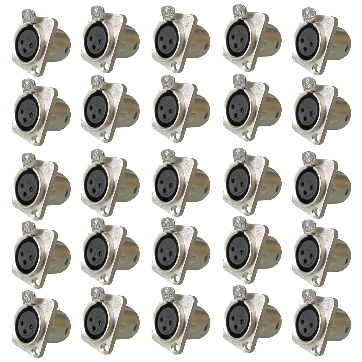 3Pin XLR Female Connector Nickel Plated Metal Housing Silver Contacts Panel Moun