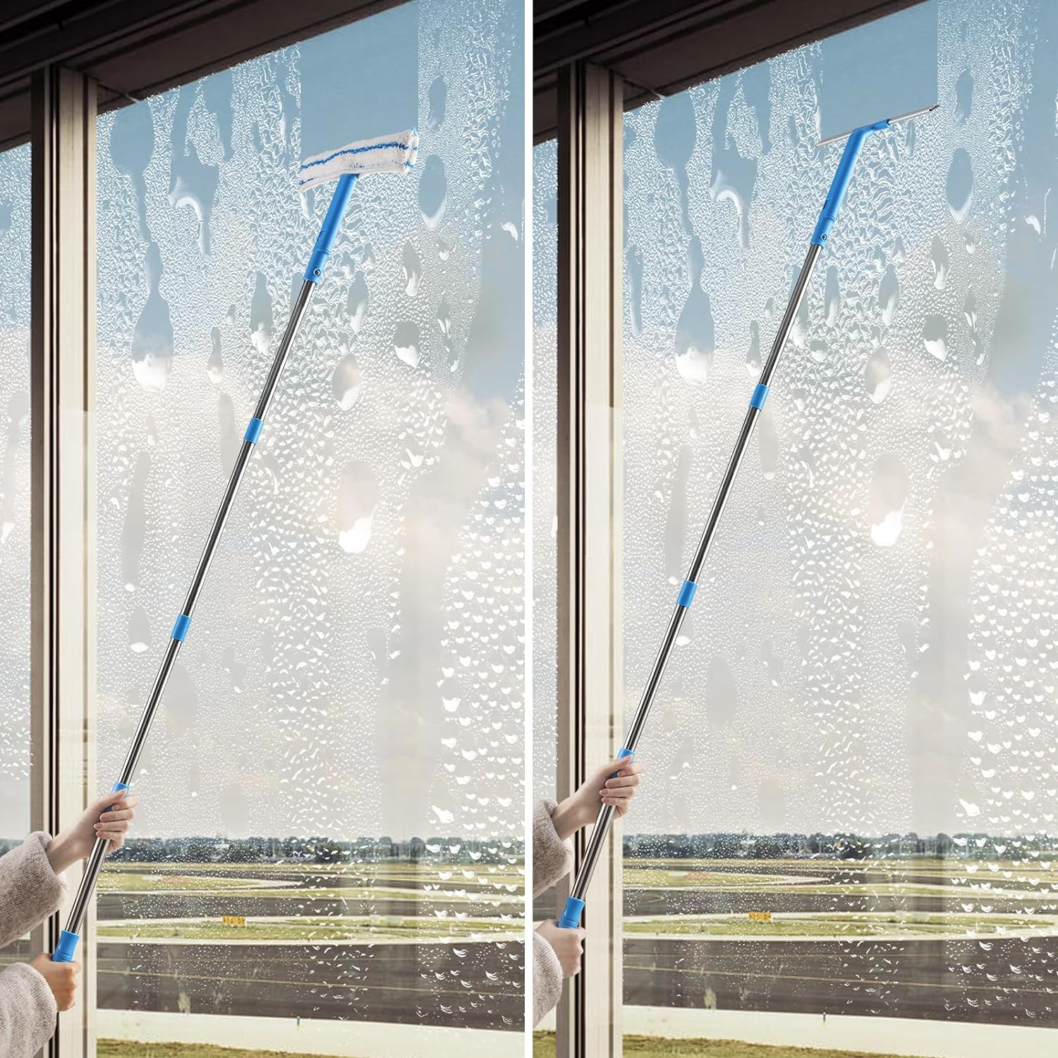 57 Window Cleaner Squeegee & Microfiber Scrubber Long Handle Glass Washer Tool