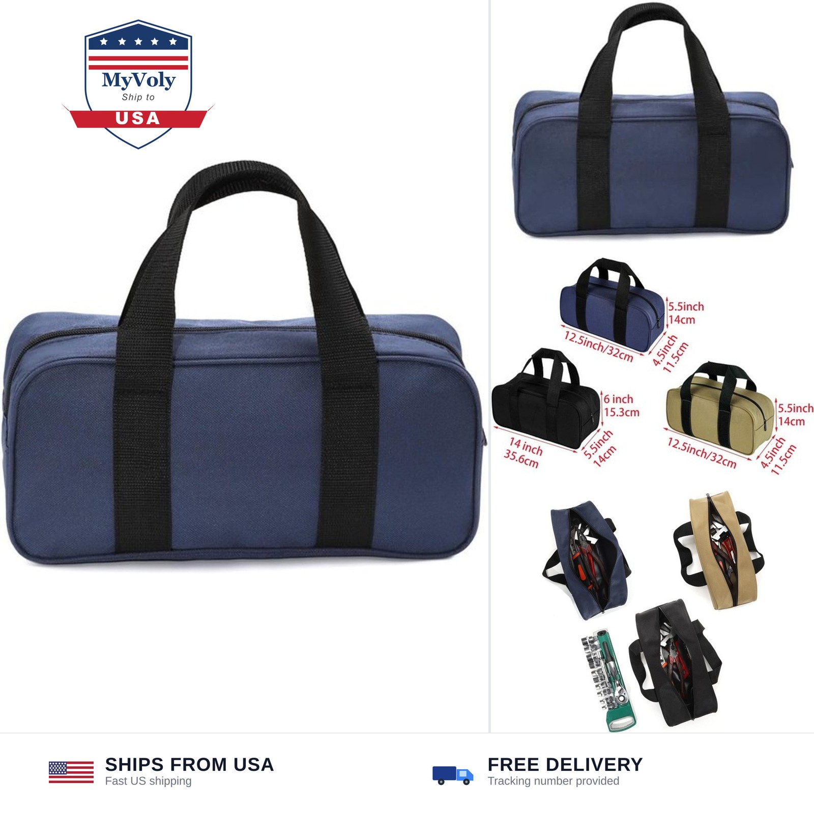 Tool Tote Bag with Wide Mouth, Waterproof Organizer, Available in Navy Blue, ...