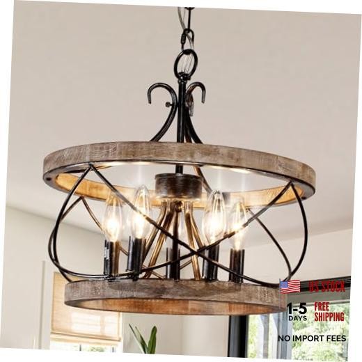 Farmhouse Wood Chandelier Light Fixture, 16 Inch Dining Room Light wood-2