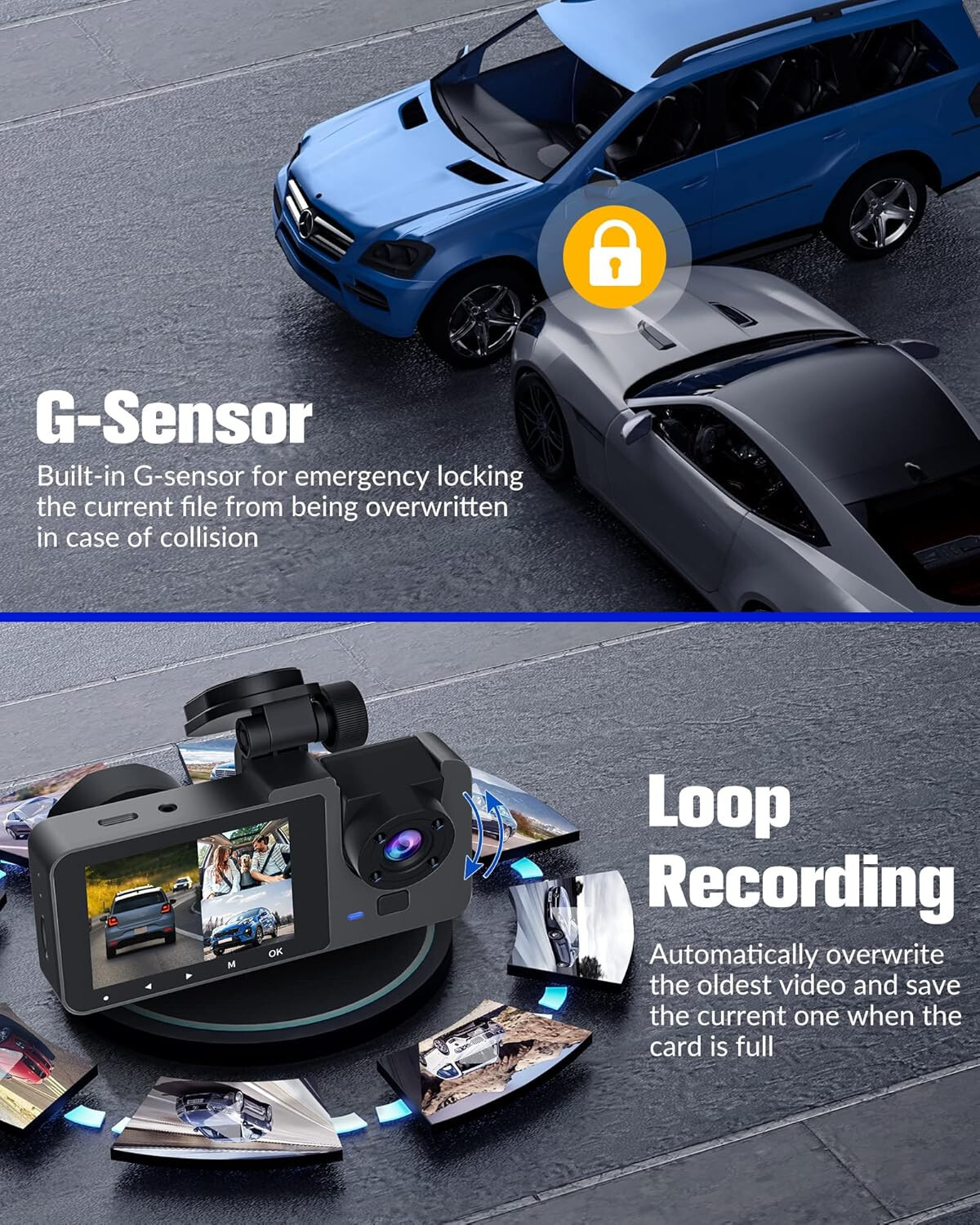 4K Dual Lens Car DVR Camera Dash Cam Front+Rear+Inside Video Recorder G-Sensor
