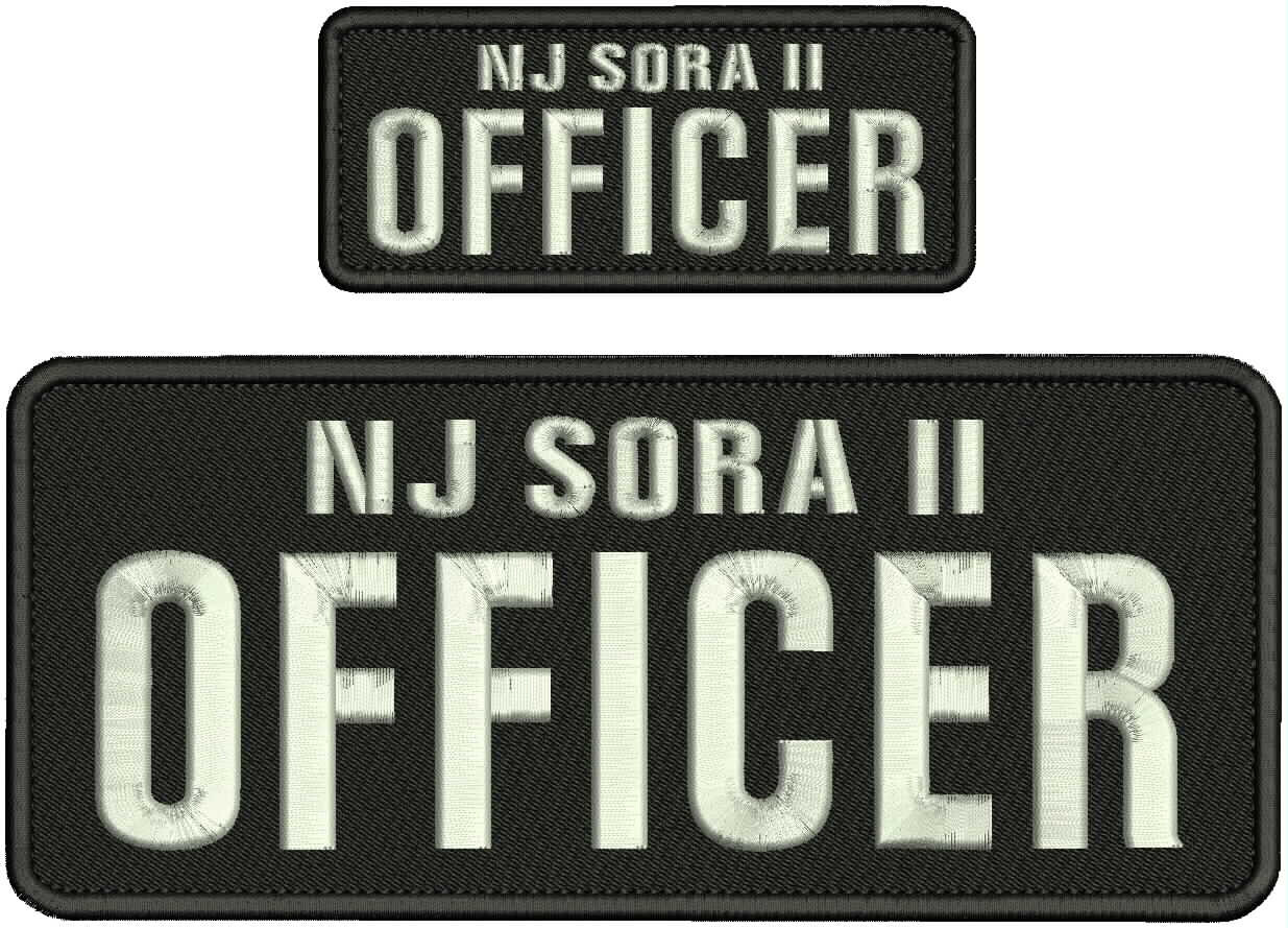 NJ SORA II OFFICER embroidery patches 4X10 and 2x5 VELCR@ ON BACK SILVE ON BLACK