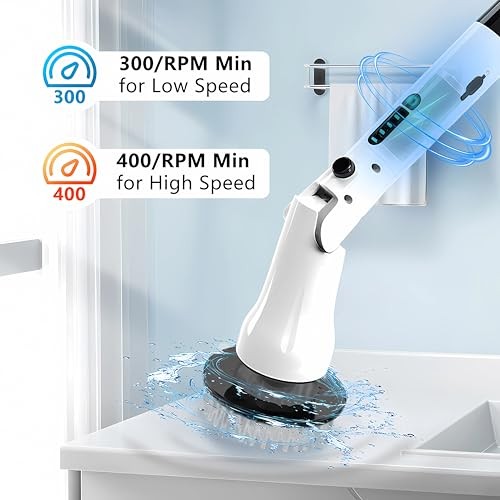 Electric Spin Scrubber, Hillyfe Bathroom Scrubber Electric with 7 White