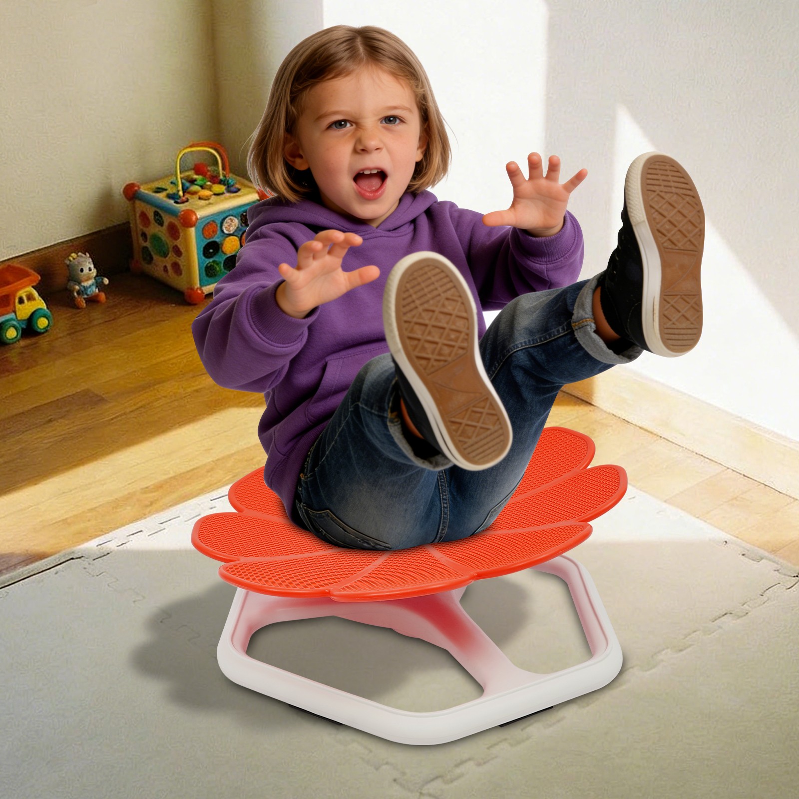 Kids Spinning Chair Children Sensory Swivel Chair Red Flower Shape Seat 330lbs