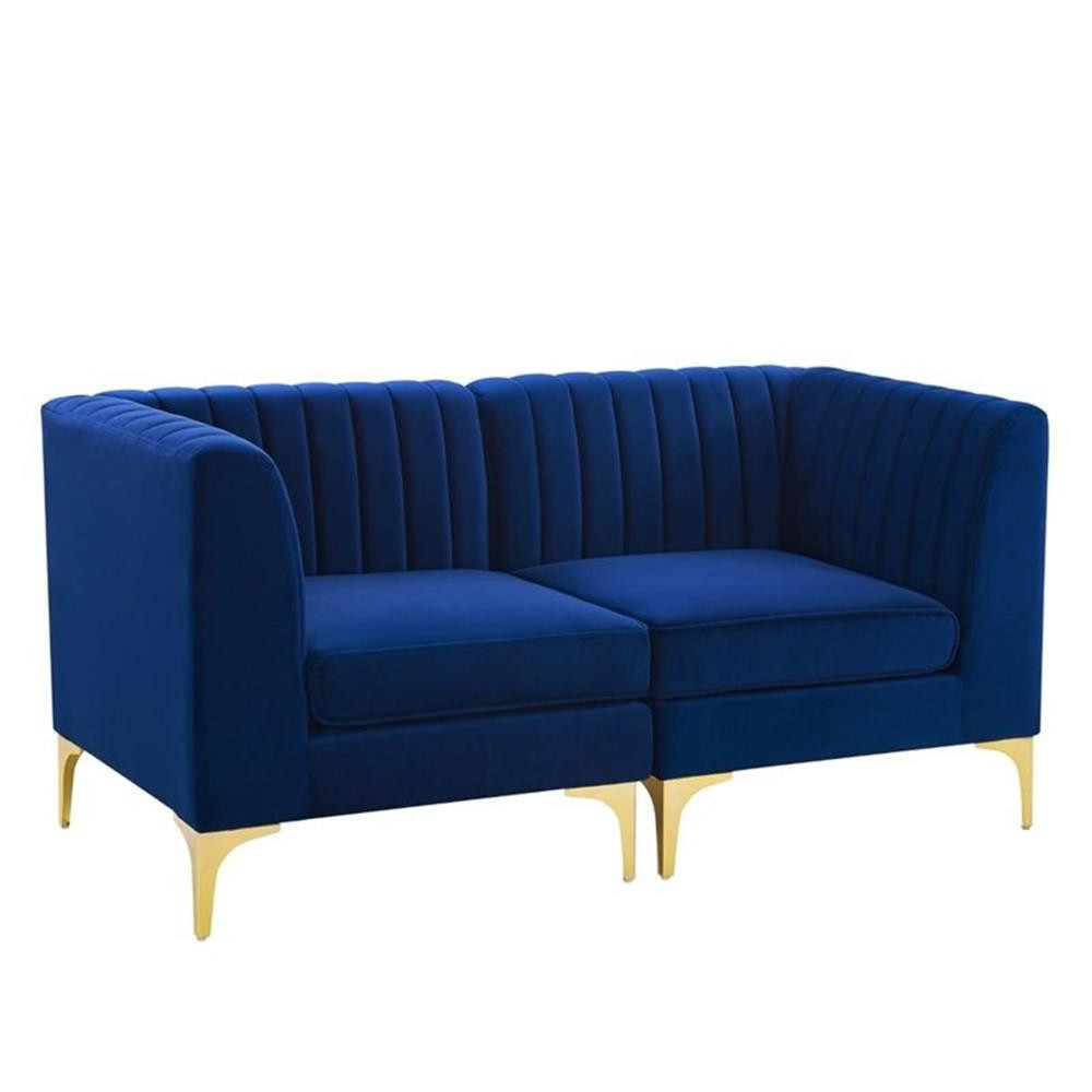 Modway Triumph Channel Performance Velvet Tufted Loveseat in Navy