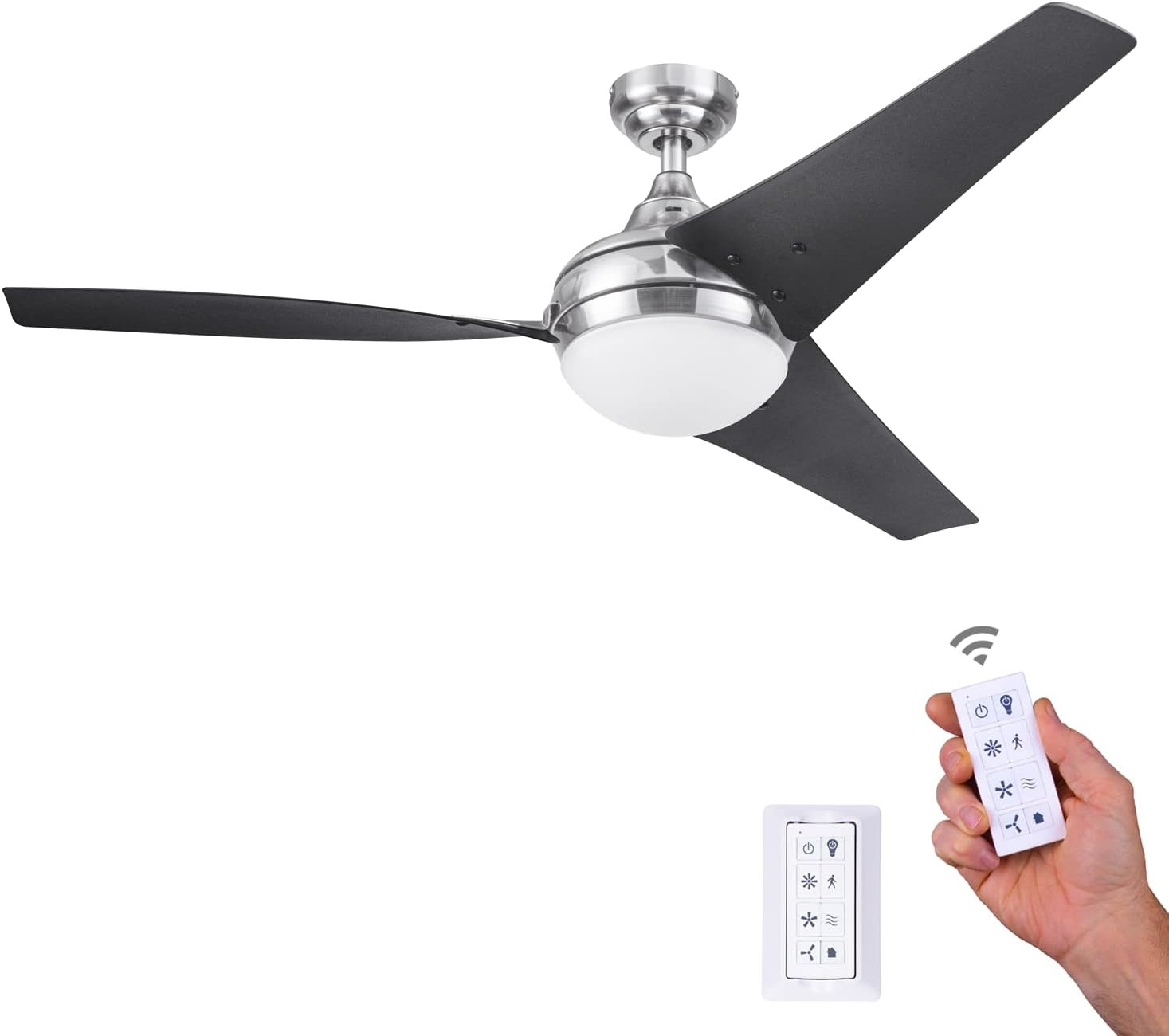 Neyo 52" Modern LED Ceiling Fan with Remote, Brushed Nickel, Reversible Motor