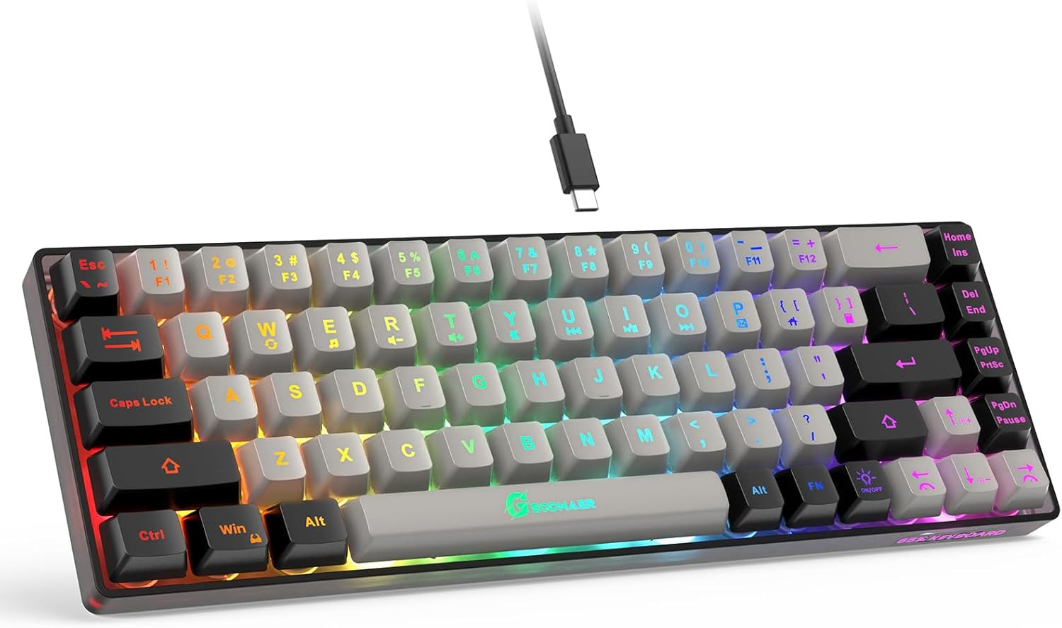 GEODMAER 65% Gaming Keyboard, Wired Backlit Mini Keyboard, Ultra-Compact Anti-Gh