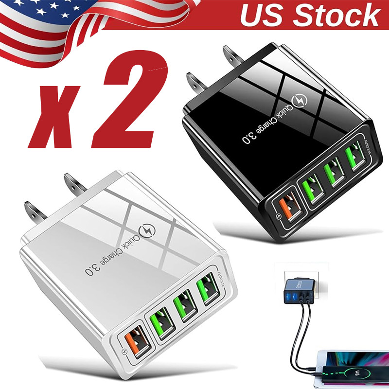 2x 4 Port Fast Quick Charge QC 3.0 USB Hub Wall Home Charger Power Adapter Plug