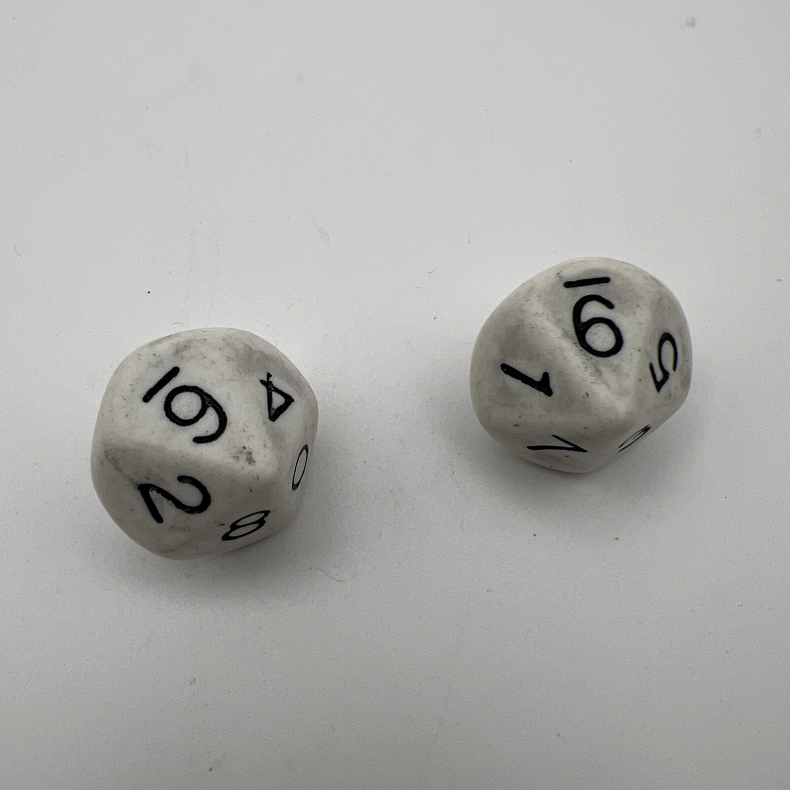 Vintage Marbled Ivory D10 Dice Pair Black Number Polyhedral RPG Tabletop Dice