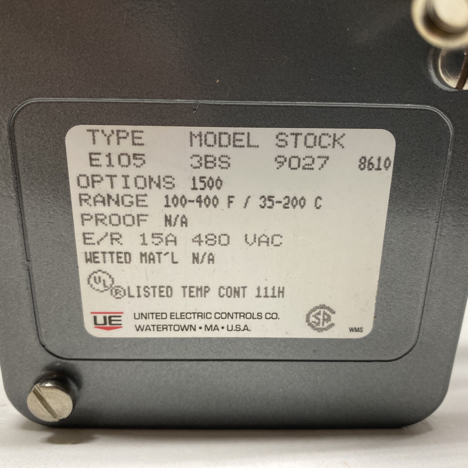 NIB United Electric Controls E105 3BS 9027 Temperature Control