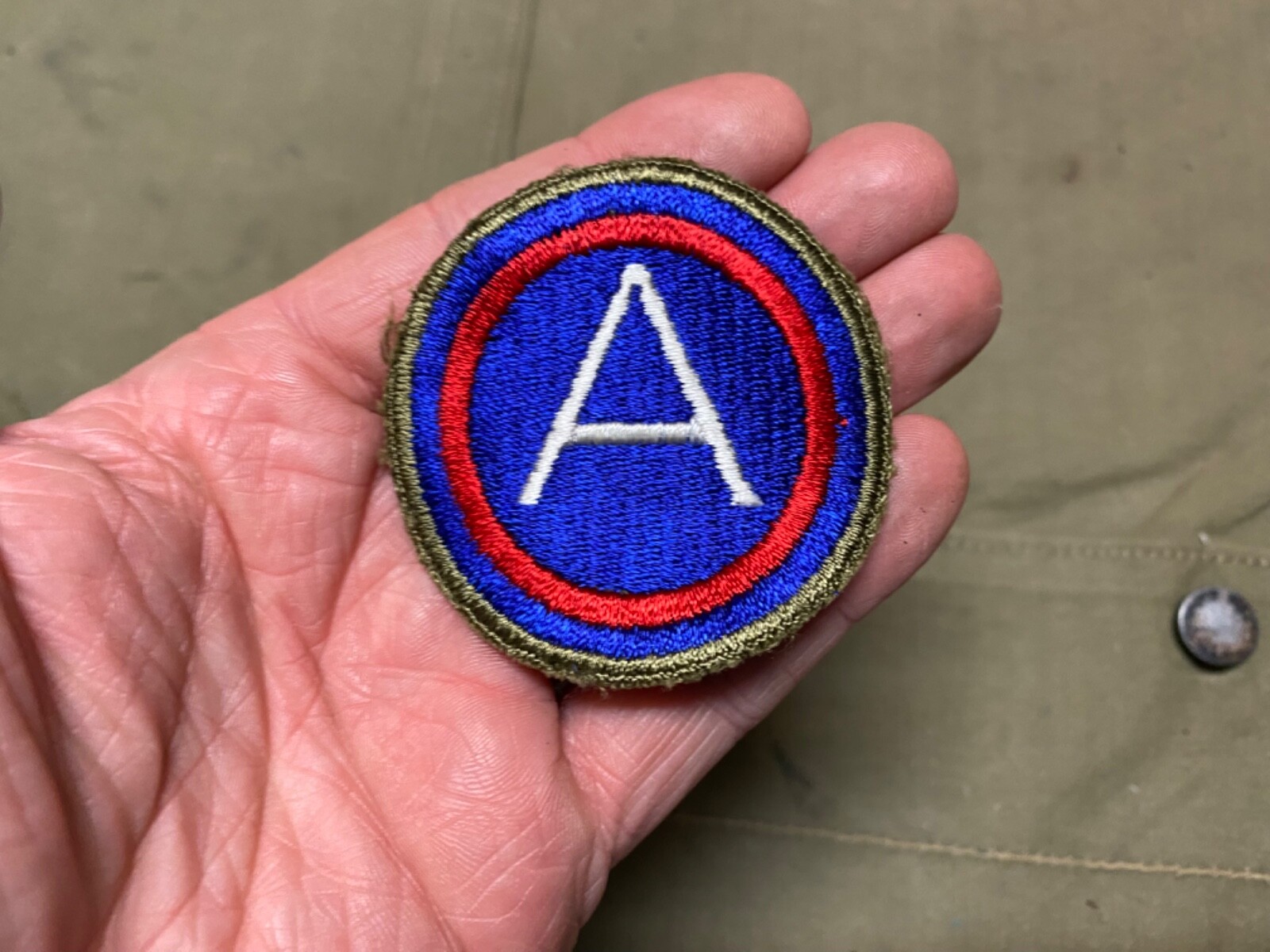 ORIGINAL WWII US PATTON'S 3RD ARMY SLEEVE INSIGNIA PATCH-RARE GREEN BACK