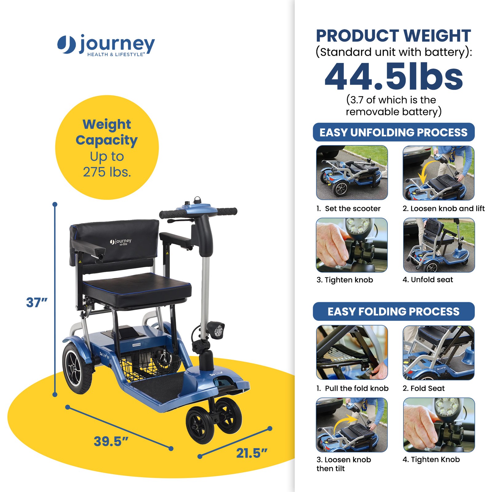 Journey So Lite Folding Power Scooter, Lightweight, 5 mph Max Adjustable Speed