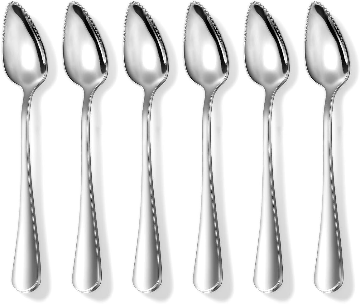 Grapefruit Spoons 6 Pieces, Stainless Steel Utensil Set, Serrated Edge & Thick