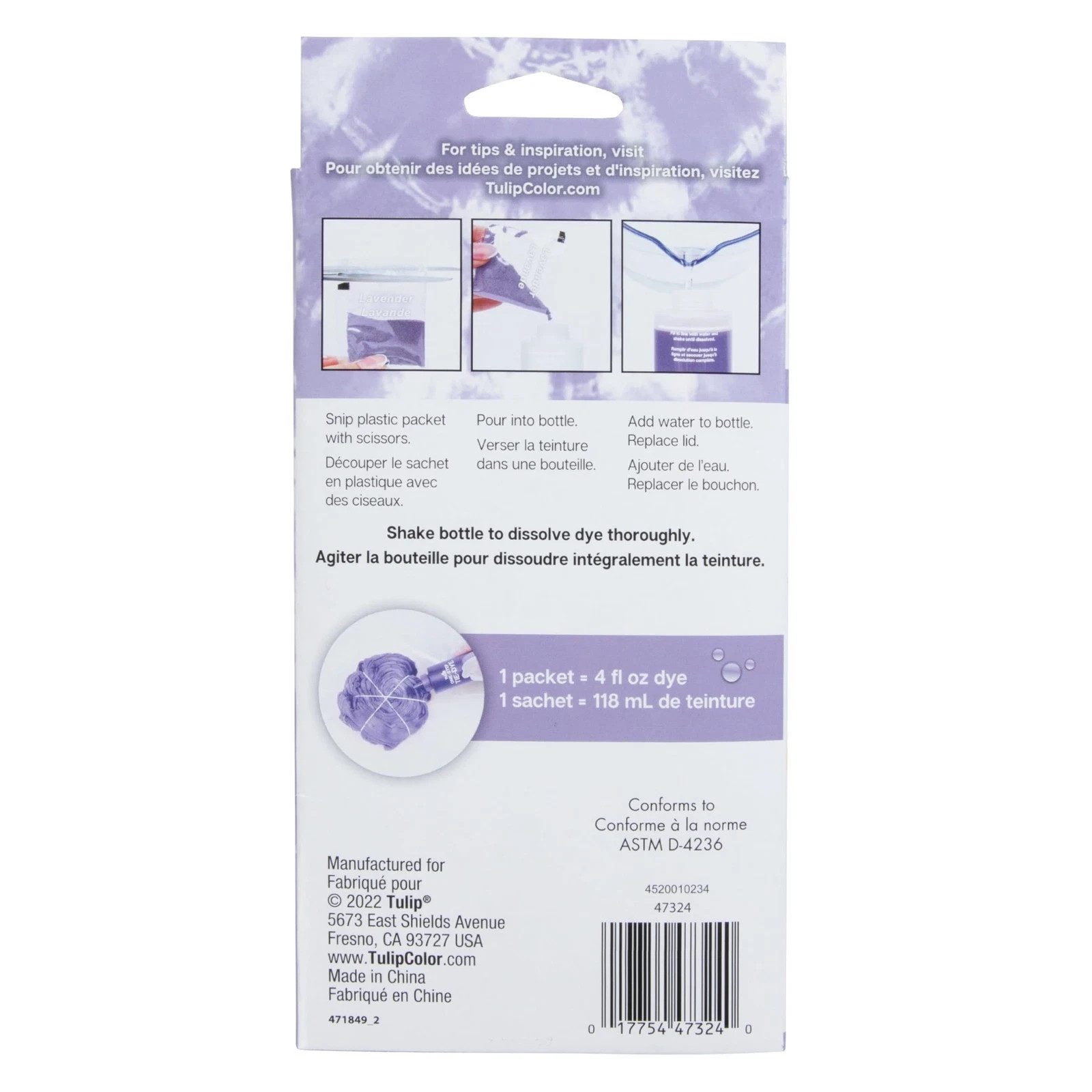Tulip Tie-Dye One Step Refills: LAVENDER (3 Packets) Each MakeS 4oz READY TO USE