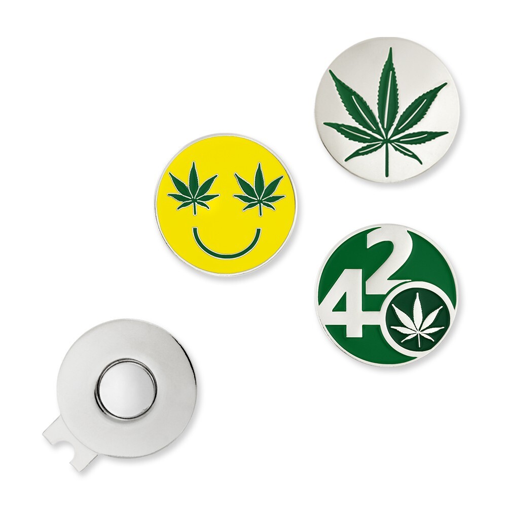 PinMart’s Marijuana 3 Pack Magnetic Ball Markers and Hat Clip - Golf Accessories