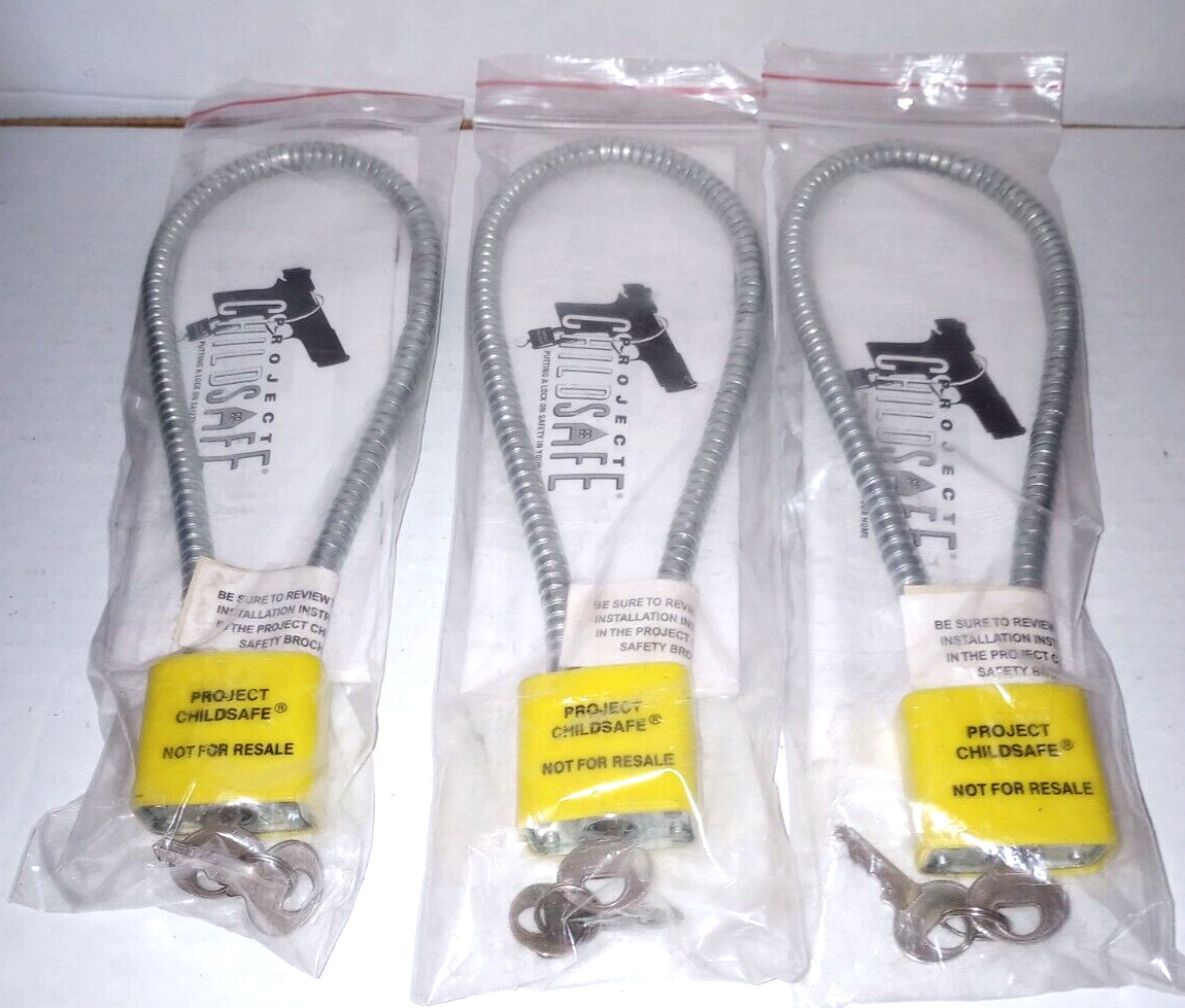 Project Childsafe Cable Gun Locks with Keys & Instructions - Lot of 3 - New