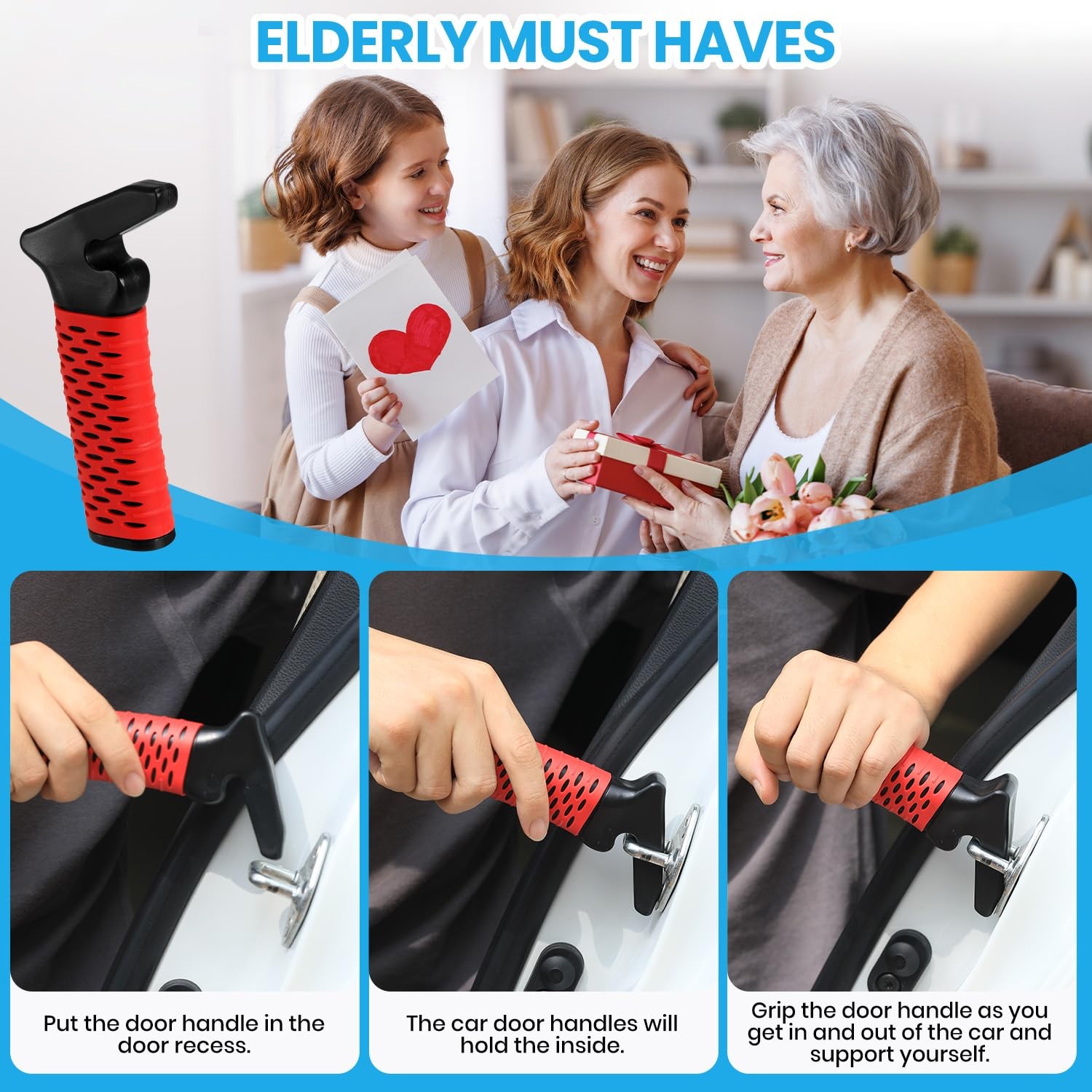 CAidRE Car Door Handle for Elderly, Assist 2 Pack, Multicolor