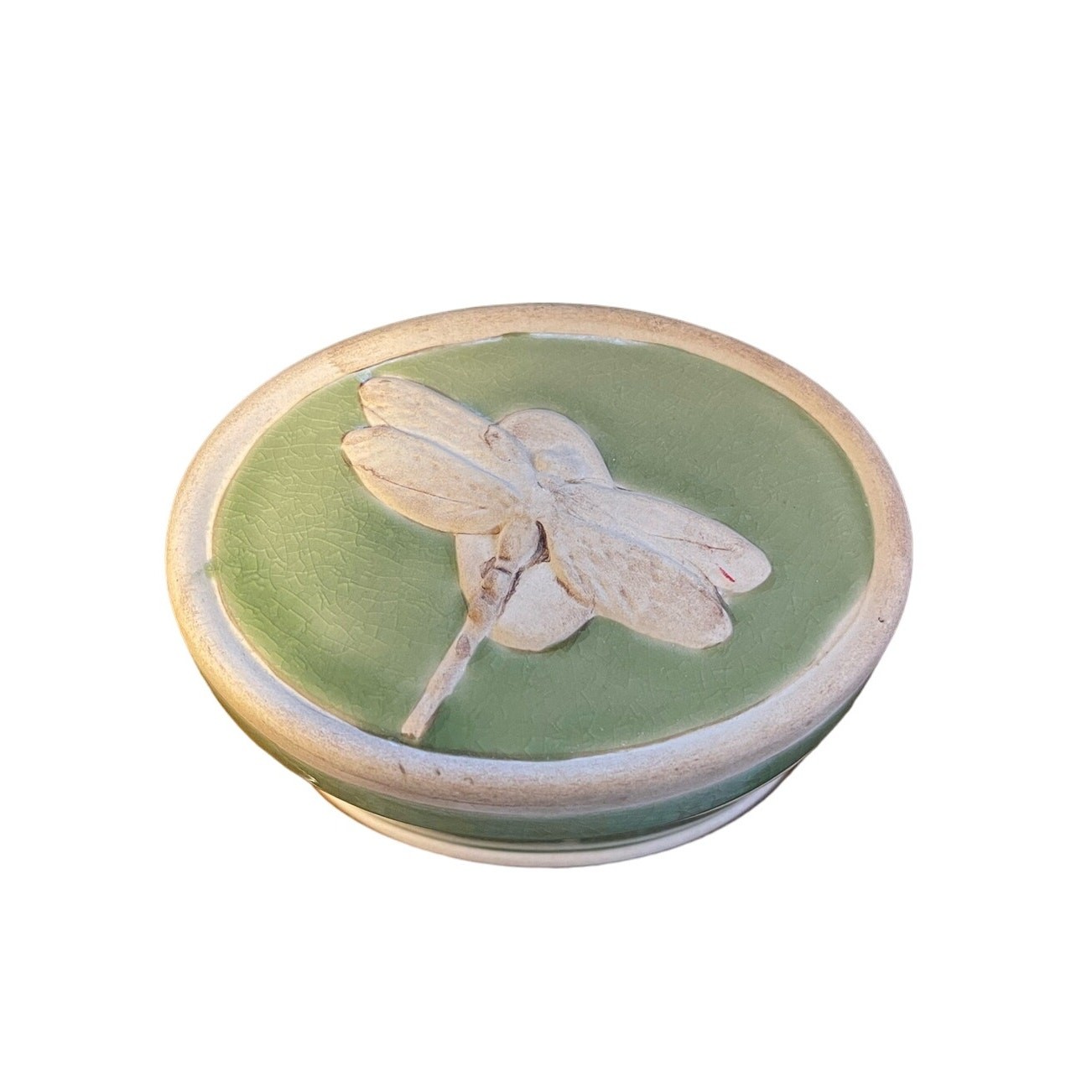 Green Ceramic Dragonfly Trinket Box by Dennis East Item # 51086
