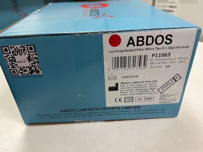 Abdos P11063, Over pack of 10 x 960 Universal tips, 0.1-10uL Ext Grad