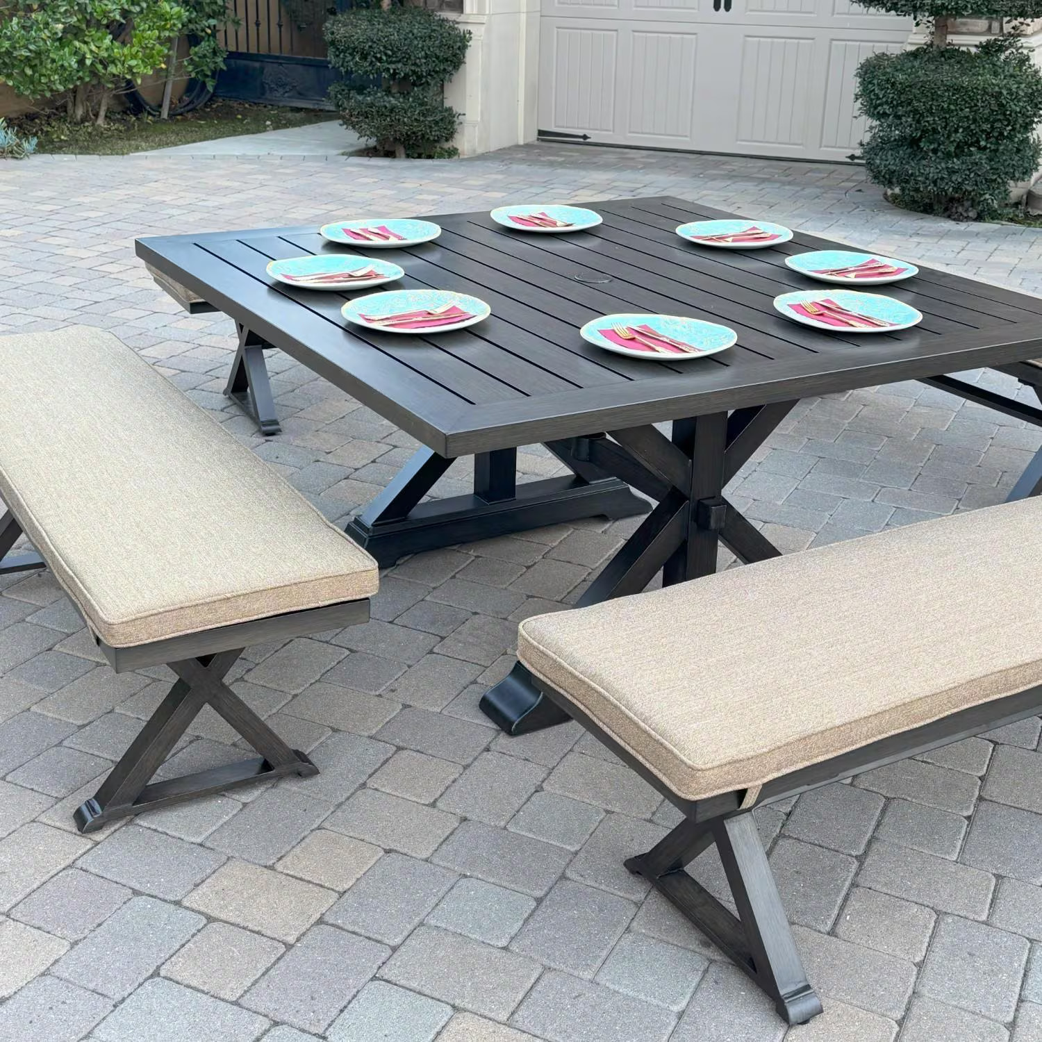 Brooklyn 5 Pc Aluminum Dining Set 59 Inch Square Table in Multi Brown by Darlee