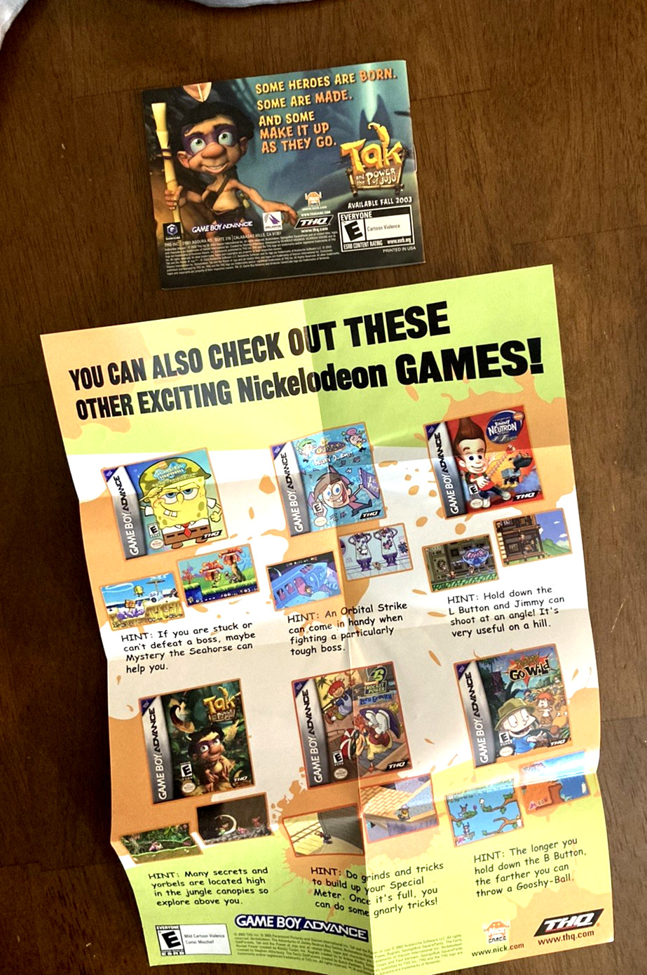 SET OF 5 SpongeBob Gameboy Advance Instruction Booklets Inserts Posters Points