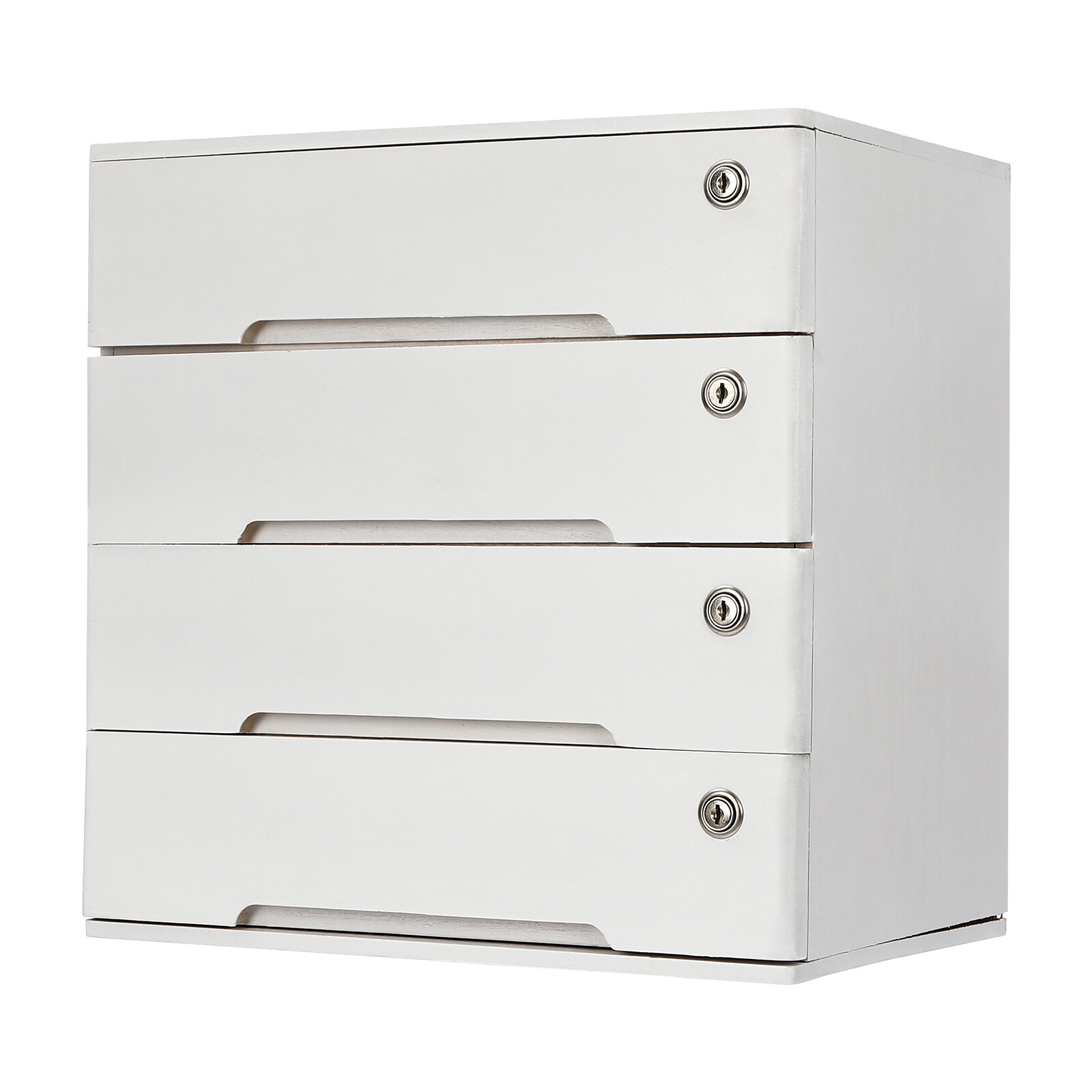 4-layer white wooden desktop storage box file cabinet with lockable drawers
