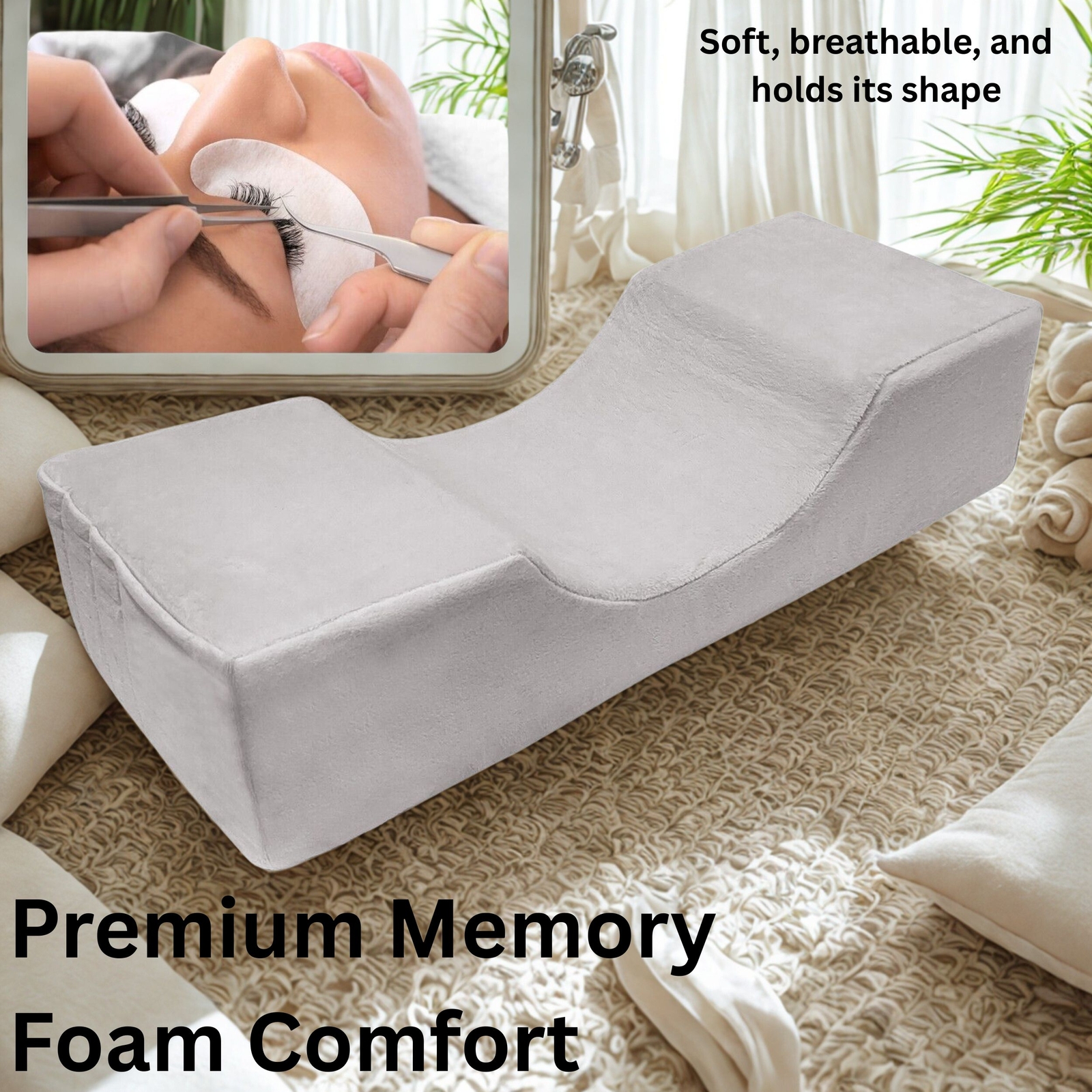 Memory Foam Lash Pillow for Eyelash Extensions, Neck Support Ergonomic Design