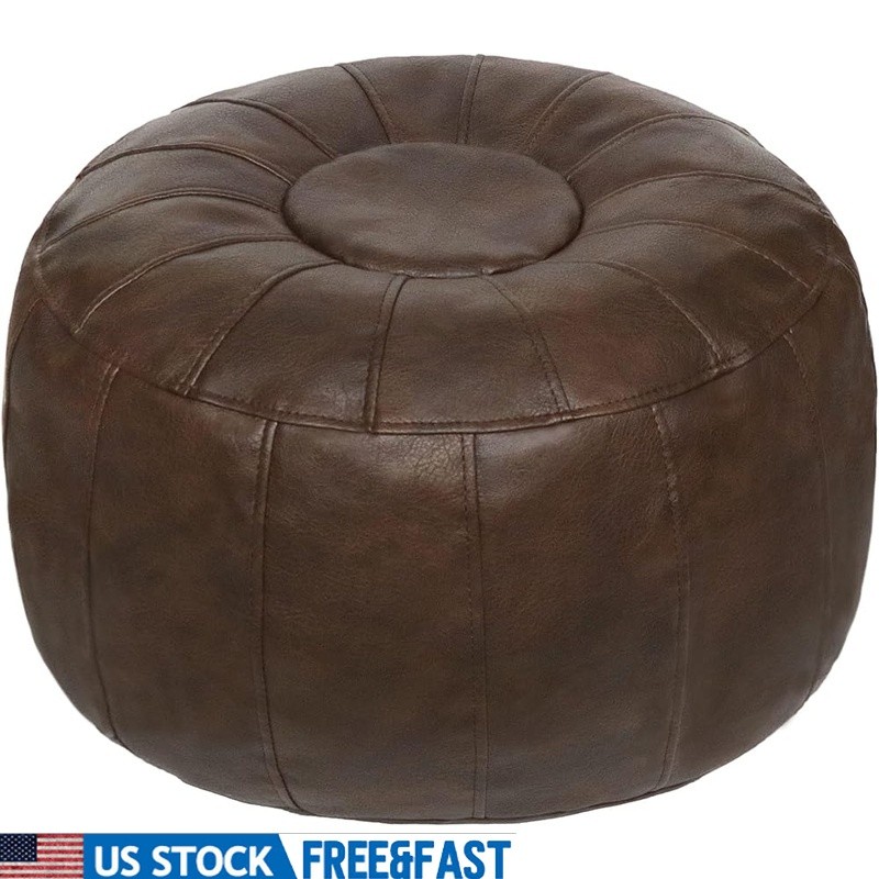 Unstuffed Moroccan Pouf DIY Fillable Vegan Leather Ottoman Space Saving Portable