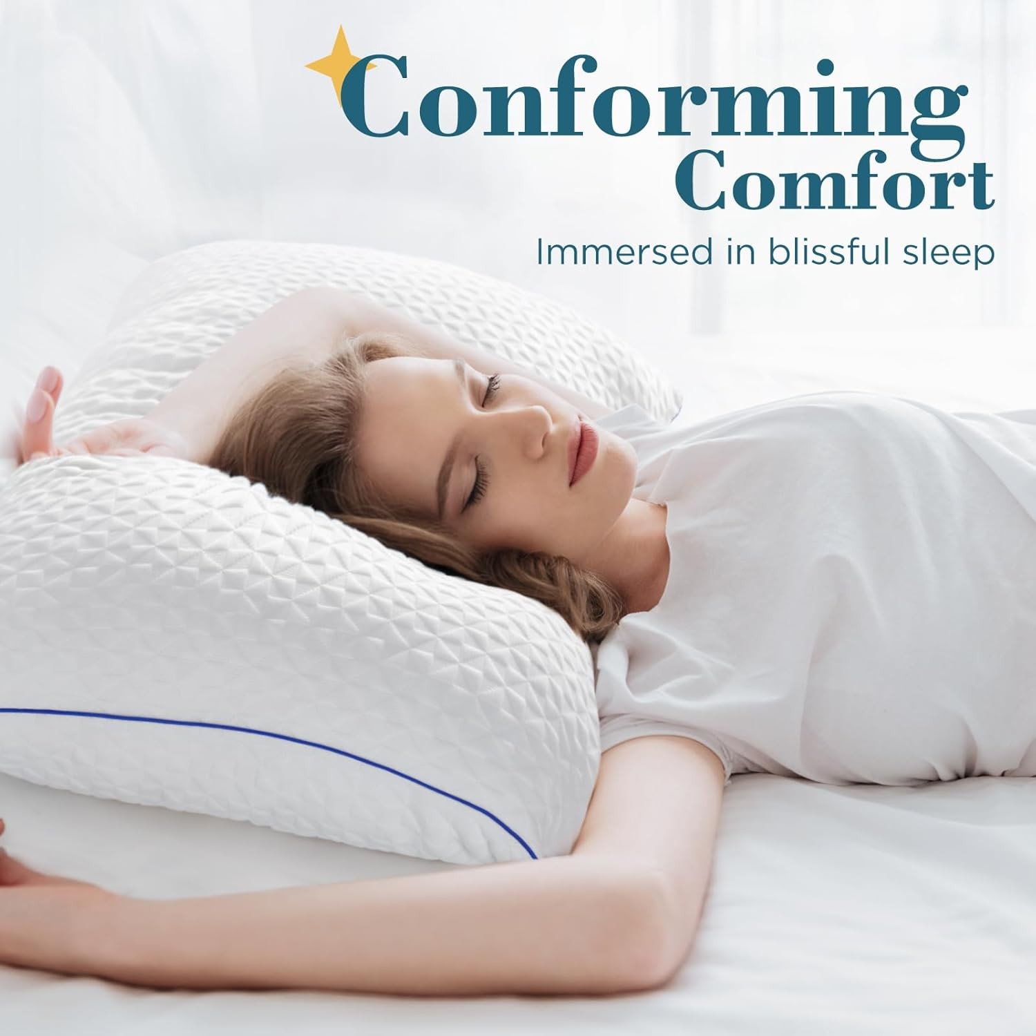 Shredded Memory Foam Pillows Queen Size Set of 2, Adjustable