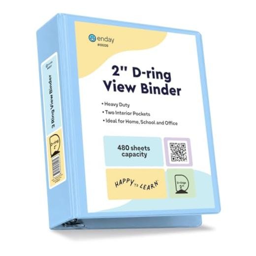 2 Inch Binder - 2 Inch 3 Ring Binder, D-Ring Pastel with Clear 2-Inch Blue