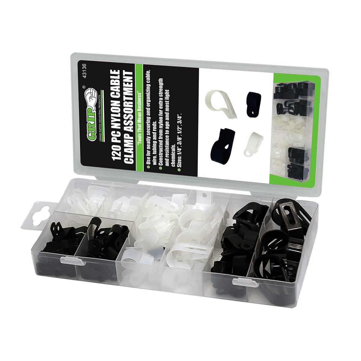 GRIP 120pc Nylon Cable Clamp Assortment Kit 43136