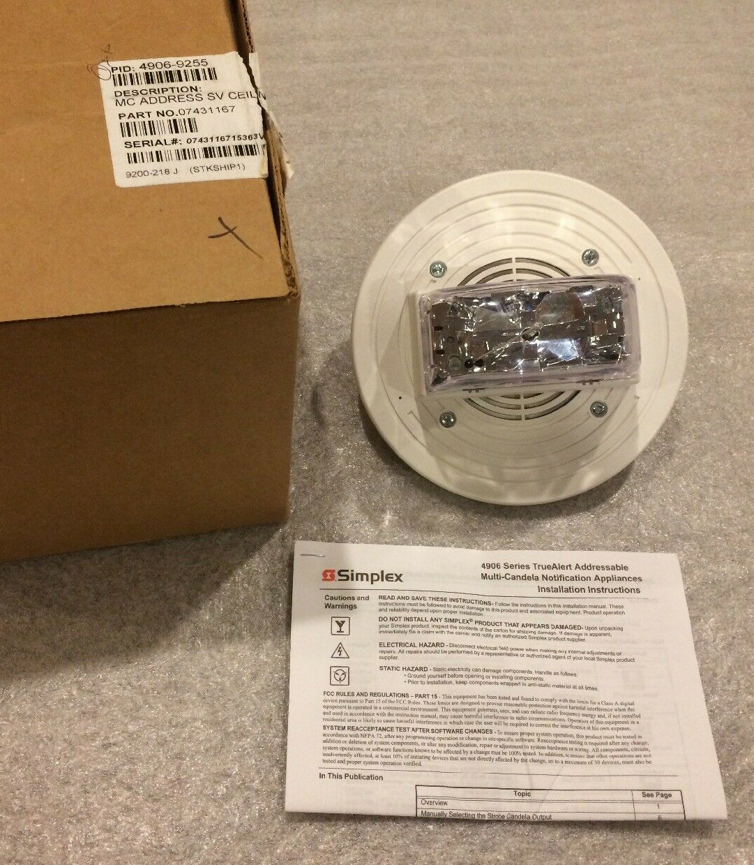 SIMPLEX 4906-9255 - S/V Addressable Multi-Candela Ceiling Mount Strobe - White
