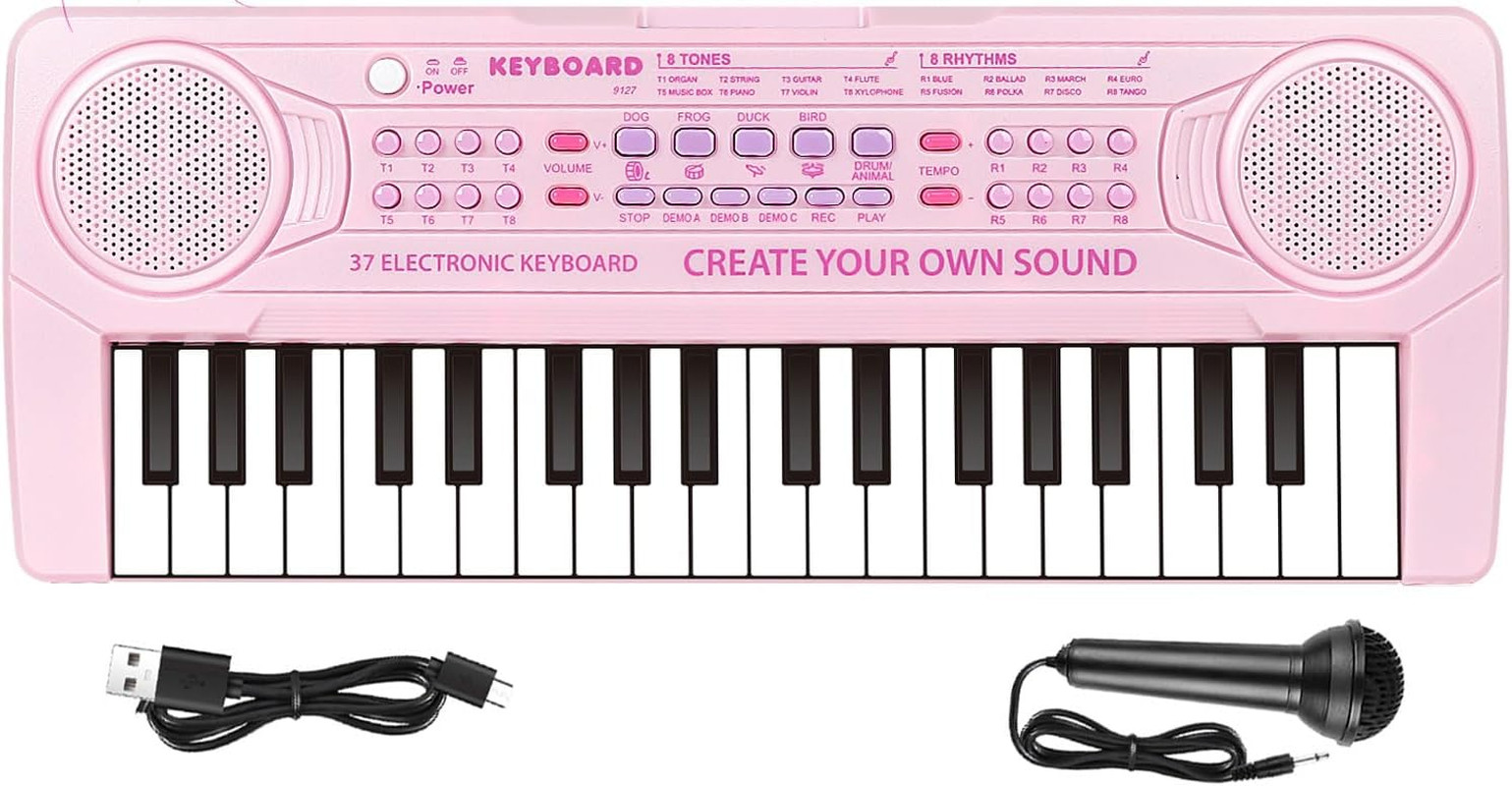 Kids Piano Keyboard - 37 Keys Keyboard Piano Musical Toys with Microphone, Dual