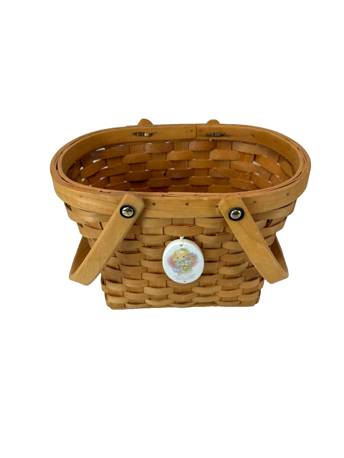 2002 Vintage Precious Moments Membership Basket w/Porcelain Tie-On 11"L 8"W 8"H