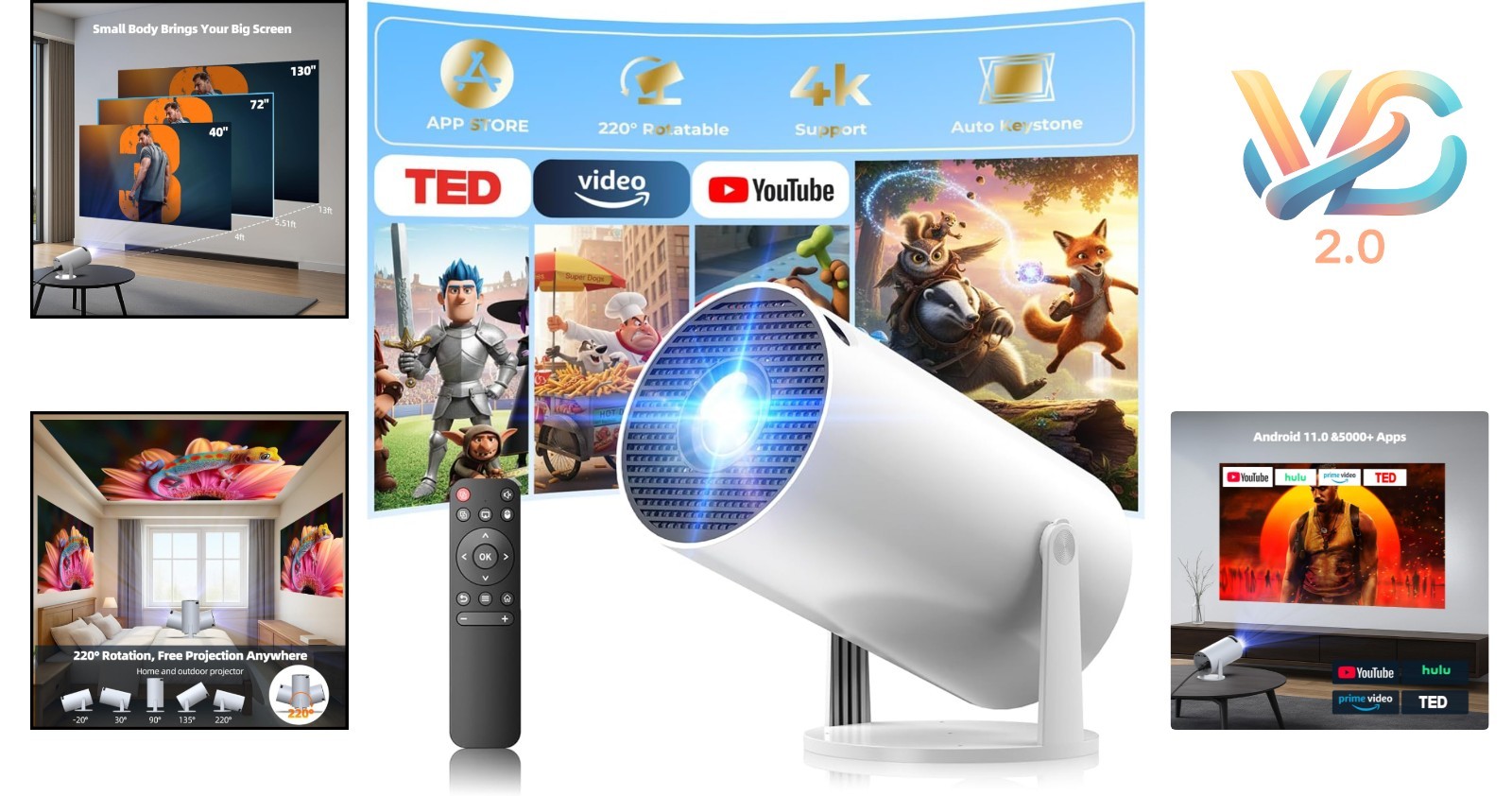 Mini Projector WiFi Bluetooth 4K 1080P Portable Android Home Cinema